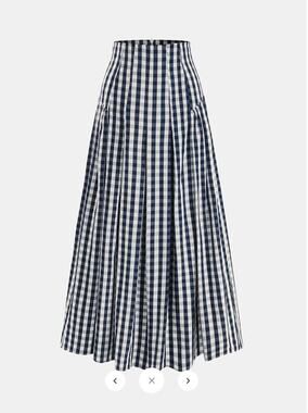 NWT commense Gingham High-Waisted Pleated Midi Skirt Sz M